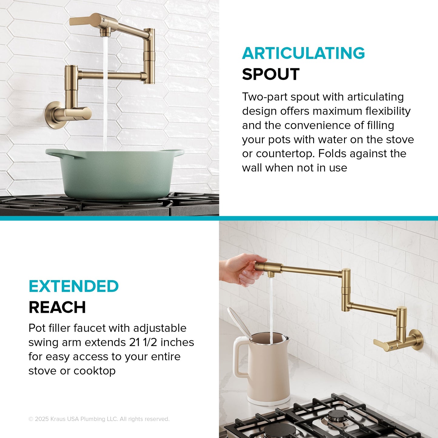 KRAUS Oletto Wall Mount Pot Filler in Brushed Brass - KPF-5001SFBB