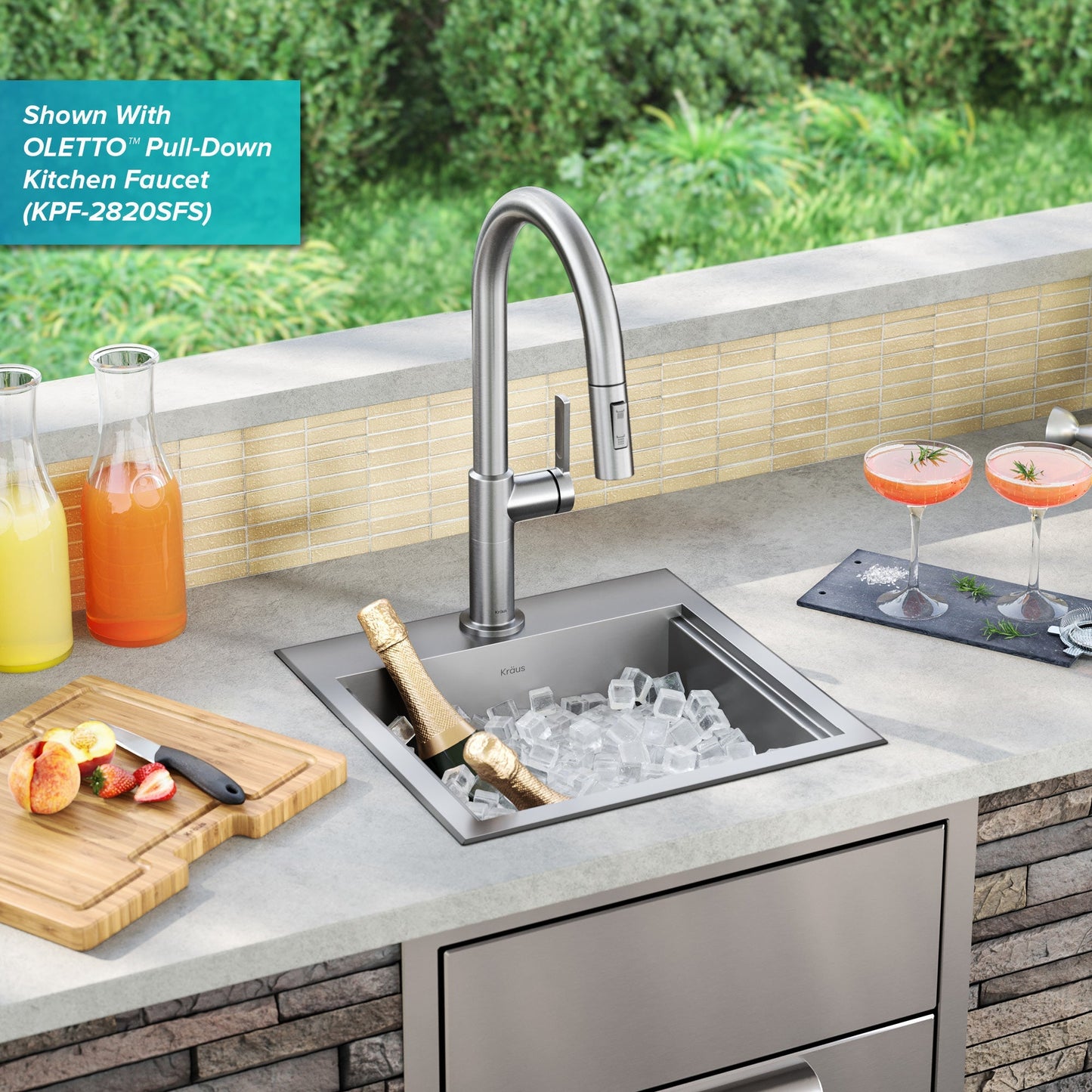 KRAUS 15"x 15" Outdoor Marine Grade Workstation Drop-In T316 Stainless Steel Bar Sink - KWT321-15-316