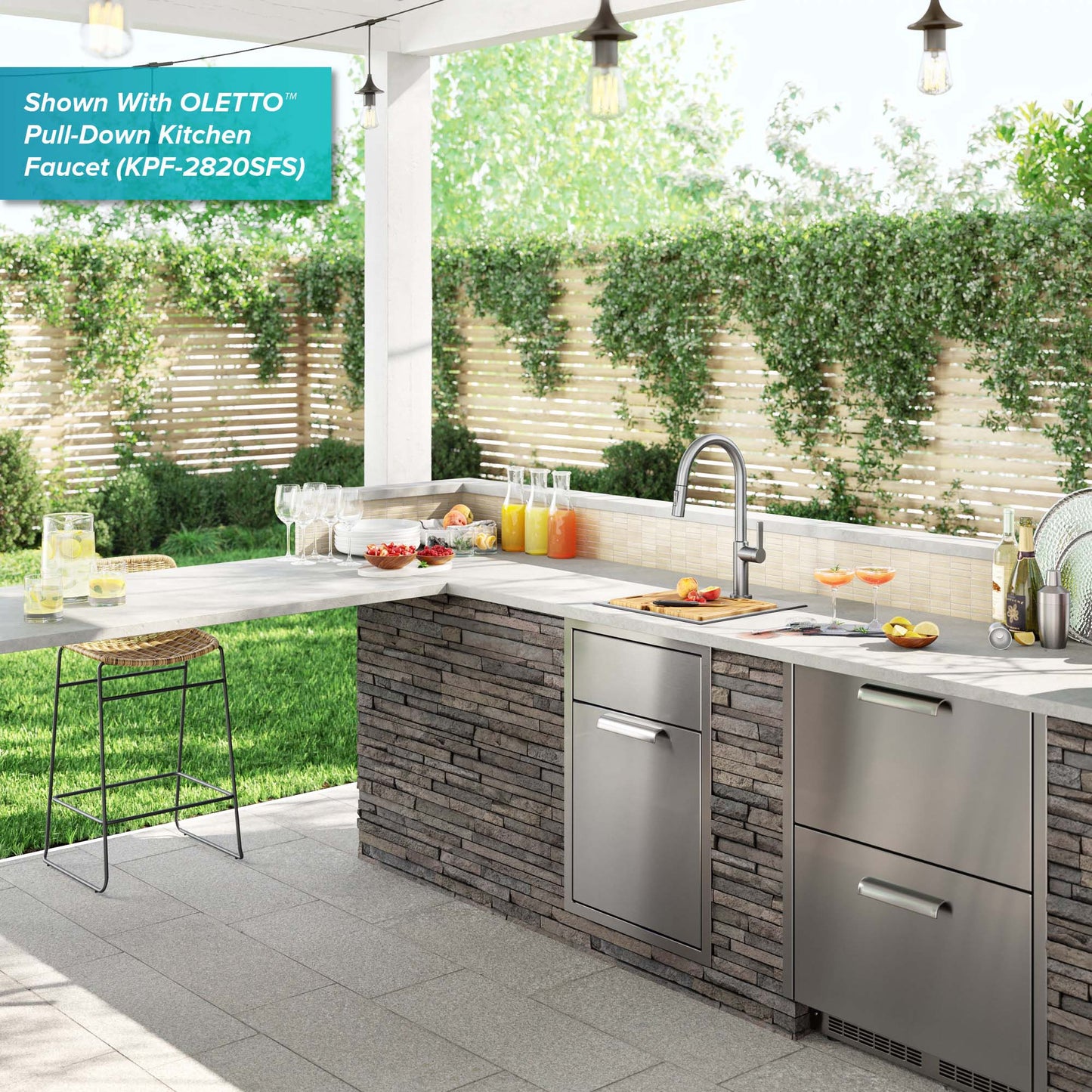 KRAUS 15"x 15" Outdoor Marine Grade Workstation Drop-In T316 Stainless Steel Bar Sink - KWT321-15-316