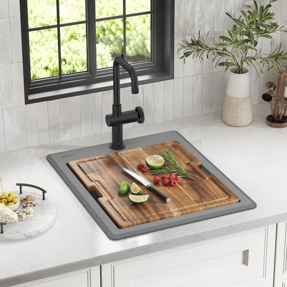 KRAUS 18” Drop-In Granite Composite Workstation Kitchen Bar Sink in Metallic Grey - KGTW12-18MGR