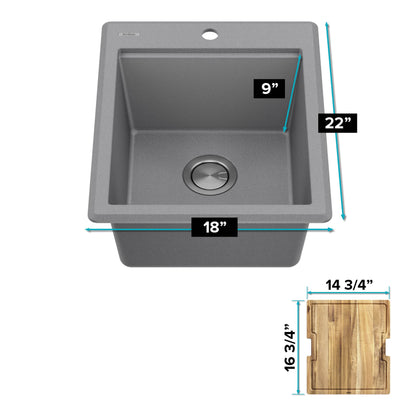 KRAUS 18” Drop-In Granite Composite Workstation Kitchen Bar Sink in Metallic Grey - KGTW12-18MGR
