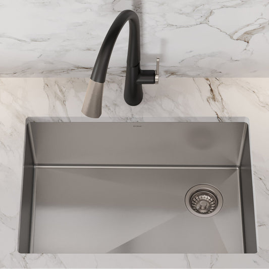 KRAUS 25" 16 Gauge Undermount Single Bowl Stainless Steel Kitchen Sink with Off Center Drain