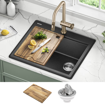 KRAUS 25” Drop-In Granite Composite Workstation Kitchen Sink in Metallic Black - KGTW12-25MBL