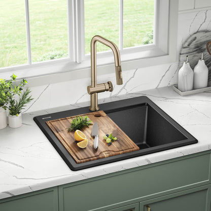 KRAUS 25” Drop-In Granite Composite Workstation Kitchen Sink in Metallic Black - KGTW12-25MBL