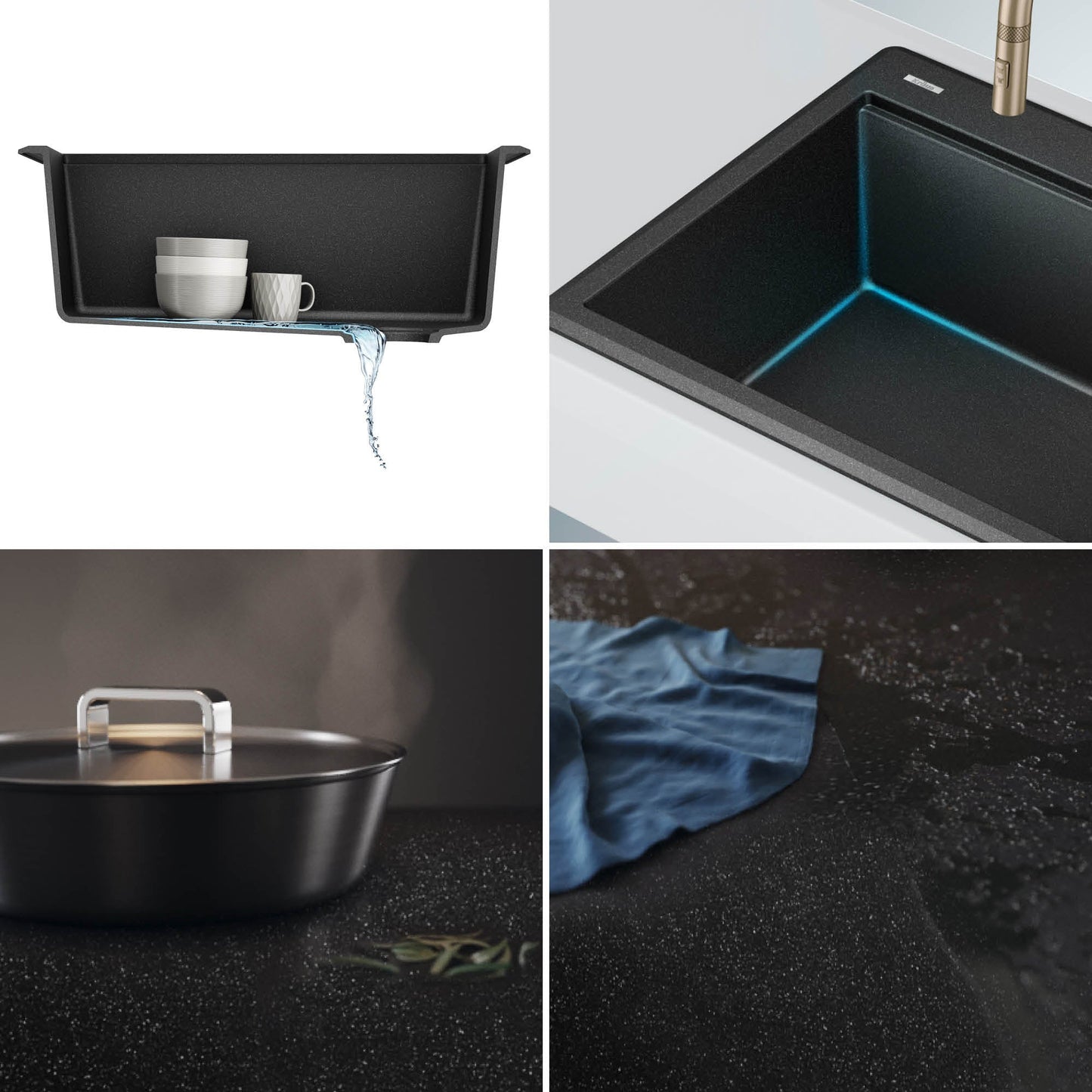 KRAUS 25” Drop-In Granite Composite Workstation Kitchen Sink in Metallic Black - KGTW12-25MBL