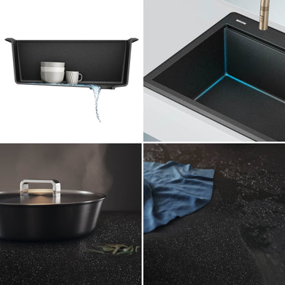 KRAUS 25” Drop-In Granite Composite Workstation Kitchen Sink in Metallic Black - KGTW12-25MBL
