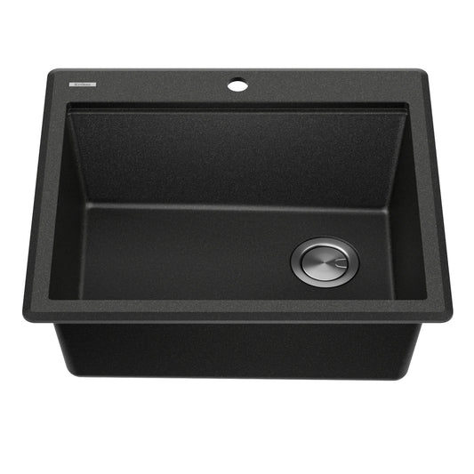 KRAUS 25” Drop-In Granite Composite Workstation Kitchen Sink in Metallic Black - KGTW12-25MBL