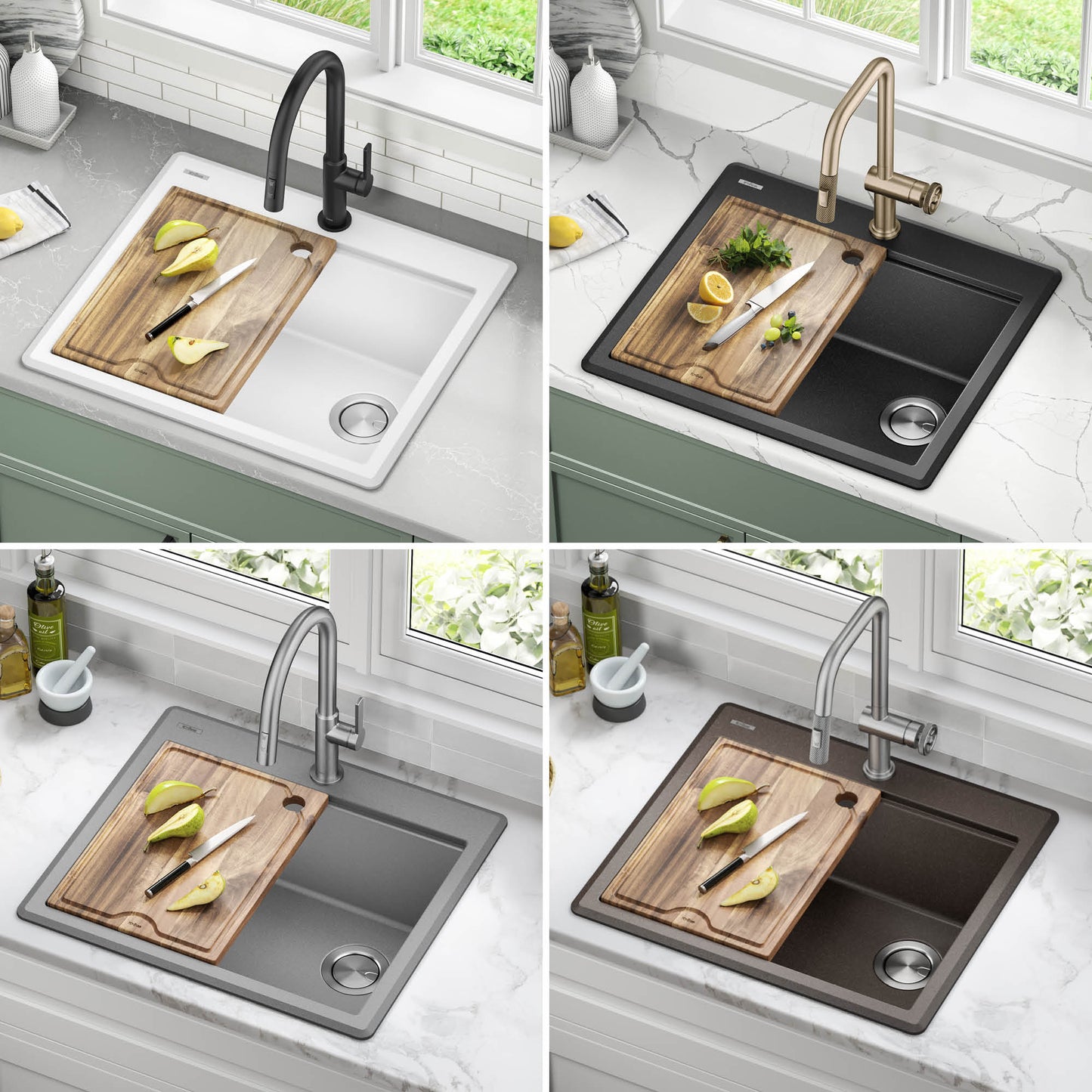KRAUS 25” Drop-In Granite Composite Workstation Kitchen Sink in White - KGTW12-25WH