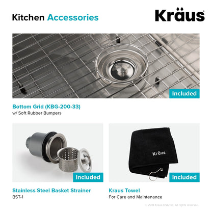 KRAUS 33" Farmhouse Single Bowl Stainless Steel Kitchen Sink with NoiseDefend Soundproofing - KHF200-33
