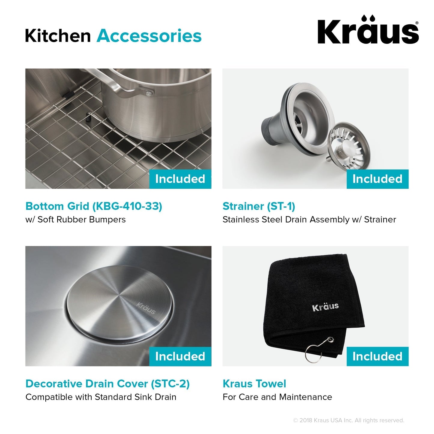 KRAUS 33" Modern Flat Front Farmhouse Stainless Steel Kitchen Sink with Off Center Drain - KHF410-33