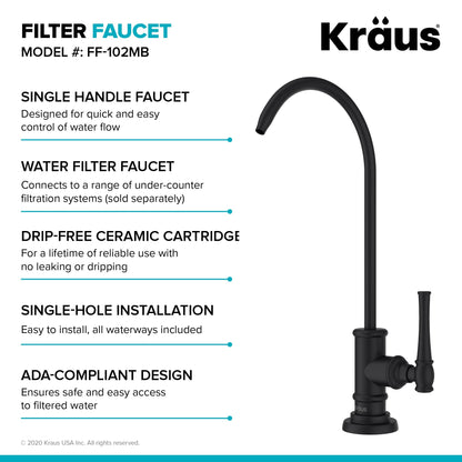 KRAUS Allyn Transitional Bridge Kitchen Faucet & Water Filter Faucet in Matte Black