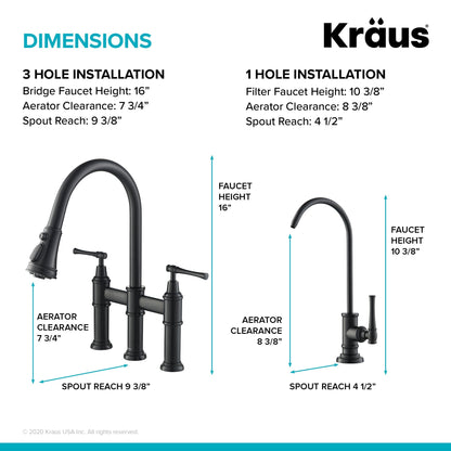 KRAUS Allyn Transitional Bridge Kitchen Faucet & Water Filter Faucet in Matte Black