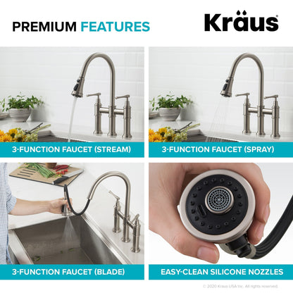 KRAUS Allyn Transitional Bridge Kitchen Faucet & Water Filter Faucet in Matte Black