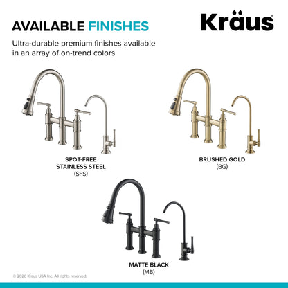 KRAUS Allyn Transitional Bridge Kitchen Faucet & Water Filter Faucet in Matte Black