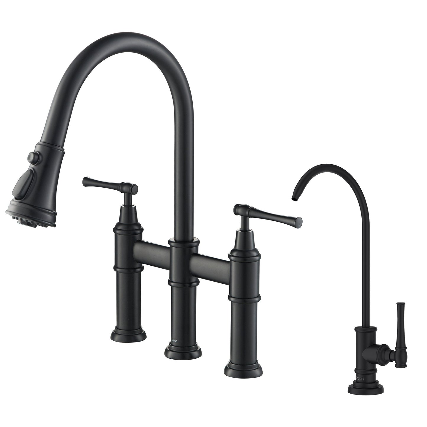 KRAUS Allyn Transitional Bridge Kitchen Faucet & Water Filter Faucet in Matte Black