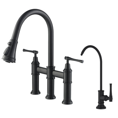 KRAUS Allyn Transitional Bridge Kitchen Faucet & Water Filter Faucet in Matte Black