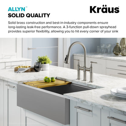 KRAUS Allyn Transitional Bridge Kitchen Faucet & Water Filter Faucet in Spot Free Stainless Steel