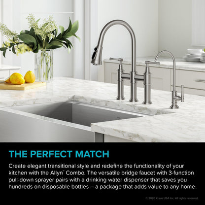 KRAUS Allyn Transitional Bridge Kitchen Faucet & Water Filter Faucet in Spot Free Stainless Steel