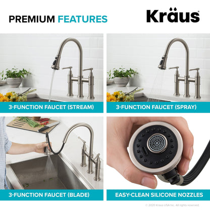 KRAUS Allyn Transitional Bridge Kitchen Faucet & Water Filter Faucet in Spot Free Stainless Steel
