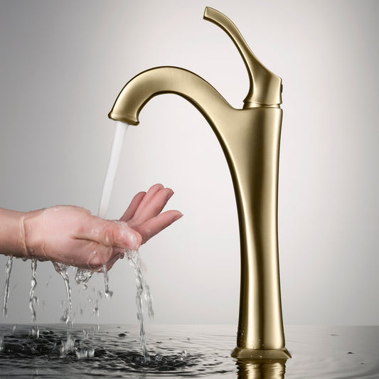 KRAUS Arlo 2-Pack Single Handle Vessel Bathroom Faucet with Pop Up Drain in Brushed Gold - KVF-1200BG-2PK