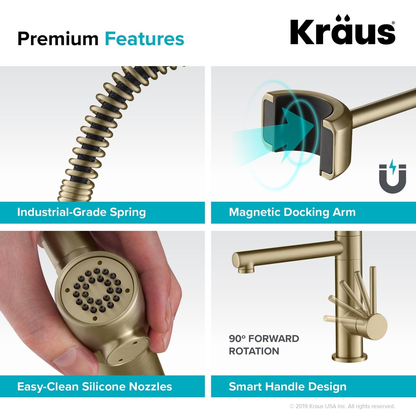 KRAUS Artec Pro 2-Function Commercial Style Pre-Rinse Kitchen Faucet in Black Stainless/Brushed Gold - KPF-1603SBBG