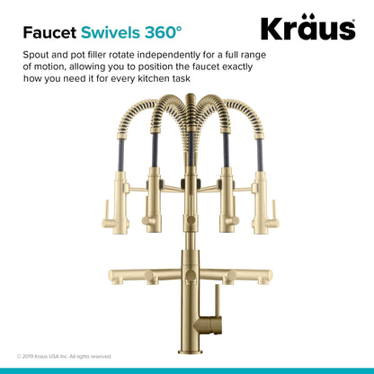 KRAUS Artec Pro 2-Function Commercial Style Pre-Rinse Kitchen Faucet in Black Stainless/Brushed Gold - KPF-1603SBBG