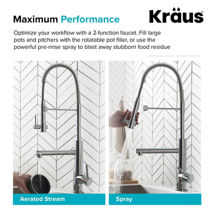 KRAUS Artec Pro 2-Function Commercial Style Pre-Rinse Kitchen Faucet in Black Stainless/Brushed Gold - KPF-1603SBBG