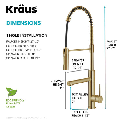 KRAUS Artec Pro Commercial Style Single Handle Kitchen Faucet with Pot Filler in Brushed Brass - KPF-1604BB