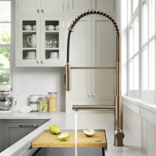 KRAUS Artec Pro Commercial Style Single Handle Kitchen Faucet with Pot Filler in Spot Free Antique Champagne Bronze - KPF-1604SFACB