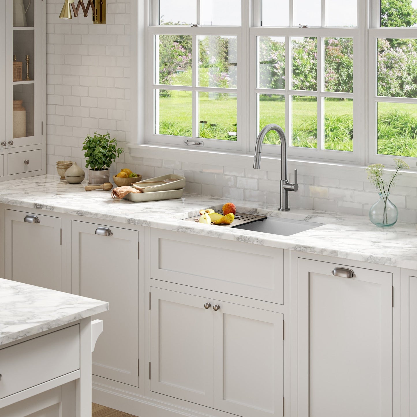 KRAUS Bellucci Workstation 30" Undermount Granite Composite Single Bowl Kitchen Sink in White with Accessories - KGUW1-30WH