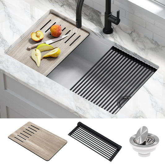 KRAUS Bellucci Workstation 33" Undermount Granite Composite Kitchen Sink in White with Accessories - KGUW1-33WH