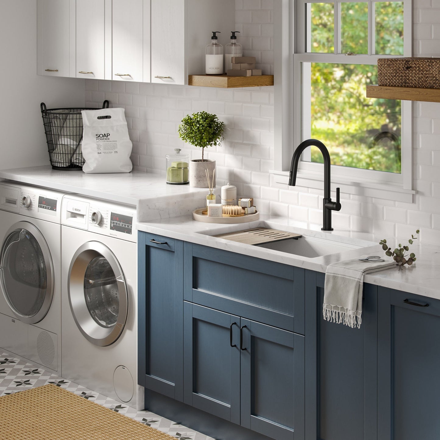KRAUS Bellucci Workstation 33" Undermount Granite Composite Kitchen Sink in White with Accessories - KGUW1-33WH