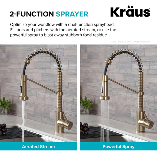 KRAUS Bolden 18-Inch Commercial Kitchen Faucet with Pull-Down Sprayhead in Spot Free Antique Champagne Bronze - KPF-1610SFACB