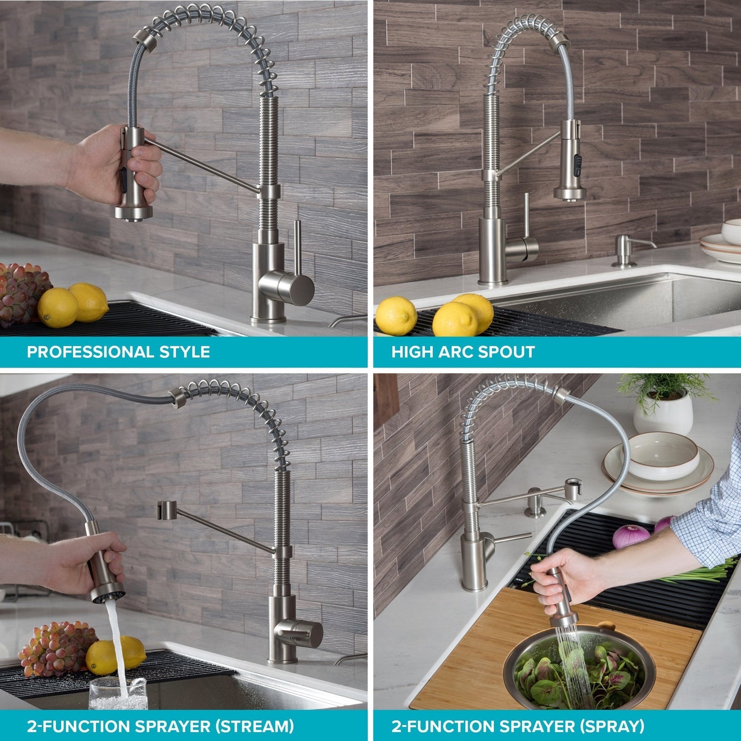 KRAUS Bolden 18-Inch Commercial Kitchen Faucet with Pull-Down Sprayhead in Spot Free Antique Champagne Bronze - KPF-1610SFACB