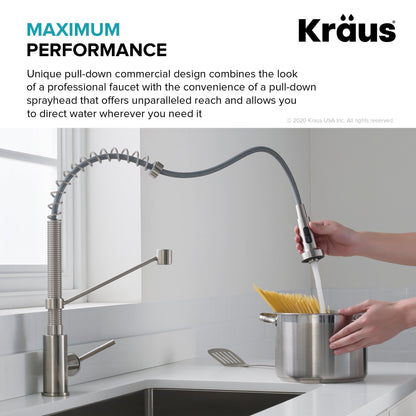 KRAUS Bolden 18-Inch Commercial Kitchen Faucet with Pull-Down Sprayhead in Spot Free Antique Champagne Bronze/Matte Black - KPF-1610SFACBMB