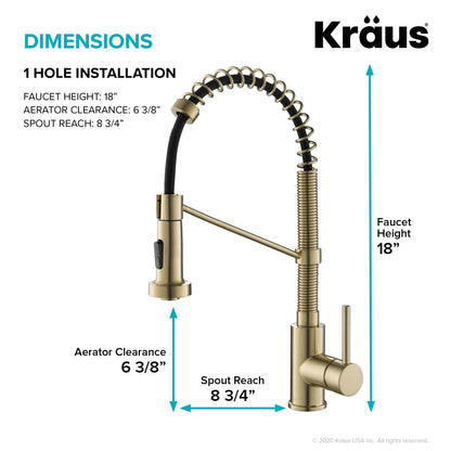 KRAUS Bolden Commercial Style Pull-Down Kitchen Faucet and Purita Water Filter Faucet Combo in Spot Free Antique Champagne Bronze - KPF-1610-FF-100SFACB