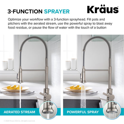 KRAUS Britt Commercial Style Pull-Down Single Handle Kitchen Faucet in Brushed Brass - KPF-1691BB