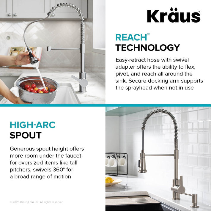 KRAUS Britt Commercial Style Pull-Down Single Handle Kitchen Faucet in Matte Black & Spot Free Black Stainless Steel - KPF-1691MBSFSB