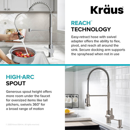 KRAUS Britt Commercial Style Pull-Down Single Handle Kitchen Faucet in Spot Free Antique Champagne Bronze - KPF-1691SFACB