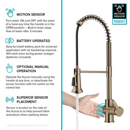 KRAUS Britt Touchless Pull-Down Single Handle Faucet in Spot Free Antique Champagne Bronze - KSF-1691SFACB