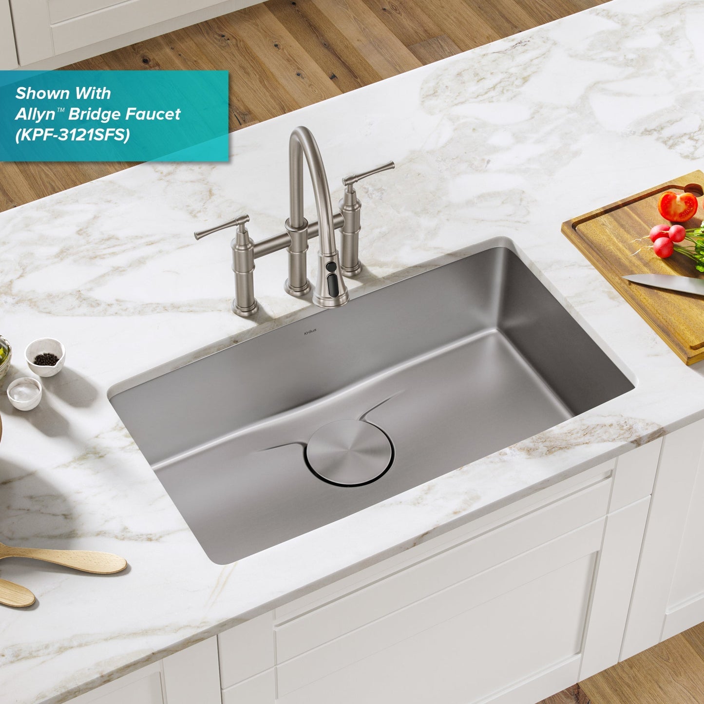 KRAUS Dex 33" Undermount 16 Gauge Stainless Steel Kitchen Sink with VersiDrain - KD1US33B