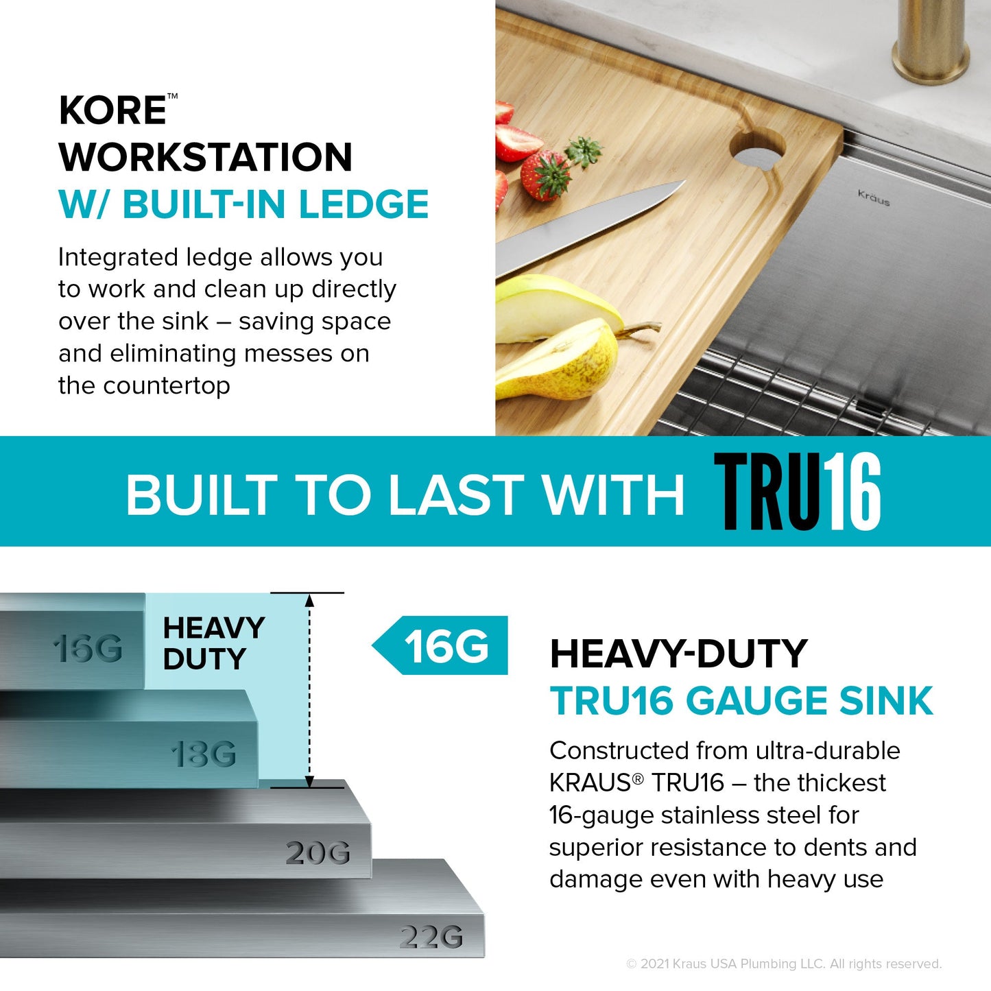 KRAUS Kore 23" Undermount Workstation 16 Gauge Laundry Utility Sink with Accessories - KWU100-23L
