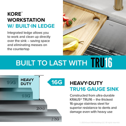 KRAUS Kore 23" Undermount Workstation 16 Gauge Laundry Utility Sink with Accessories - KWU100-23L