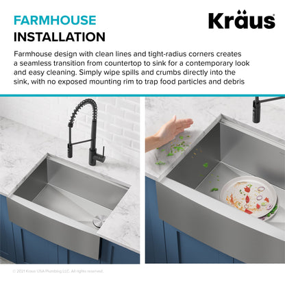 KRAUS Kore 24" Apron Front Workstation 16 Gauge Stainless Steel Single Bowl Kitchen Sink with Accessories