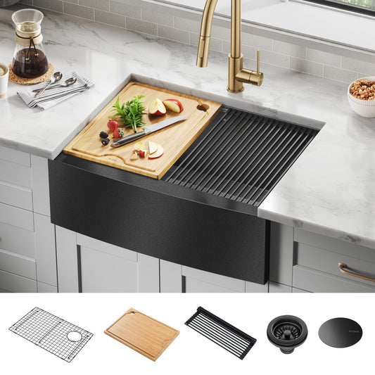 KRAUS Kore 27" Apron Front Workstation 16 Gauge Stainless Steel Kitchen Sink in PV - KWF210-27-PGM