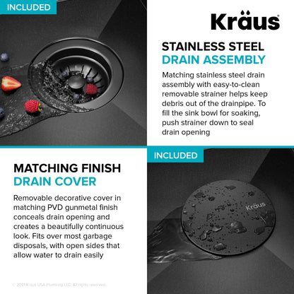KRAUS Kore Workstation 17" Undermount 16 Gauge Bar or Prep Sink in PVD Gunmetal - KWU1101-17-PGM