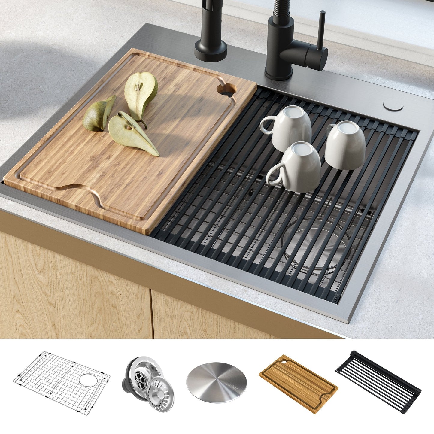 KRAUS Kore Workstation 25" Drop-In or Undermount 16 Gauge Kitchen Sink with Accessories - KWT311-25