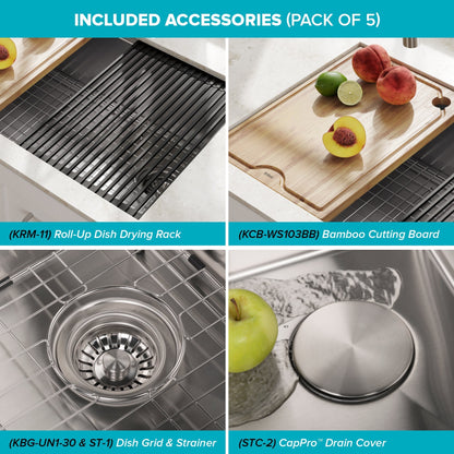 KRAUS Kore Workstation 30" Undermount 16 Gauge Single Bowl Stainless Steel Kitchen Sink with Accessories - KWU110-30