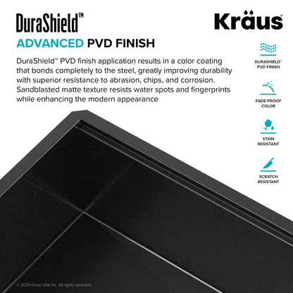 KRAUS Kore Workstation 33" Drop-In 16 Gauge Single Bowl Kitchen Sink in PVD Gunmetal