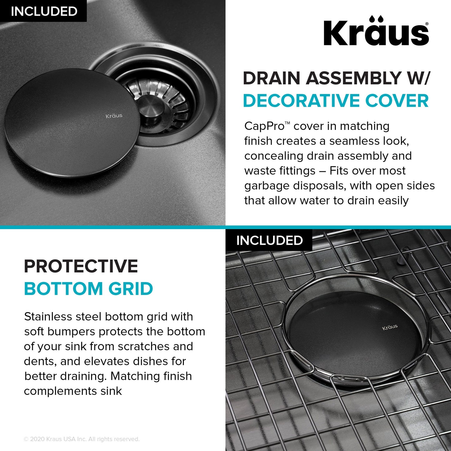KRAUS Kore Workstation 33" Farmhouse Apron Front 16 Gauge Single Bowl Kitchen Sink in PVD Gunmetal - KWF210-33/PGM